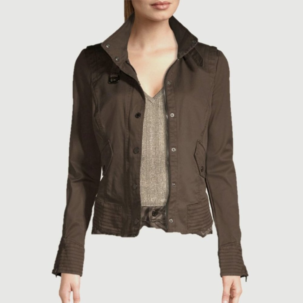 WHBM Chocolate Brown Military-Inspired Cropped Jacket - Never Worn!
